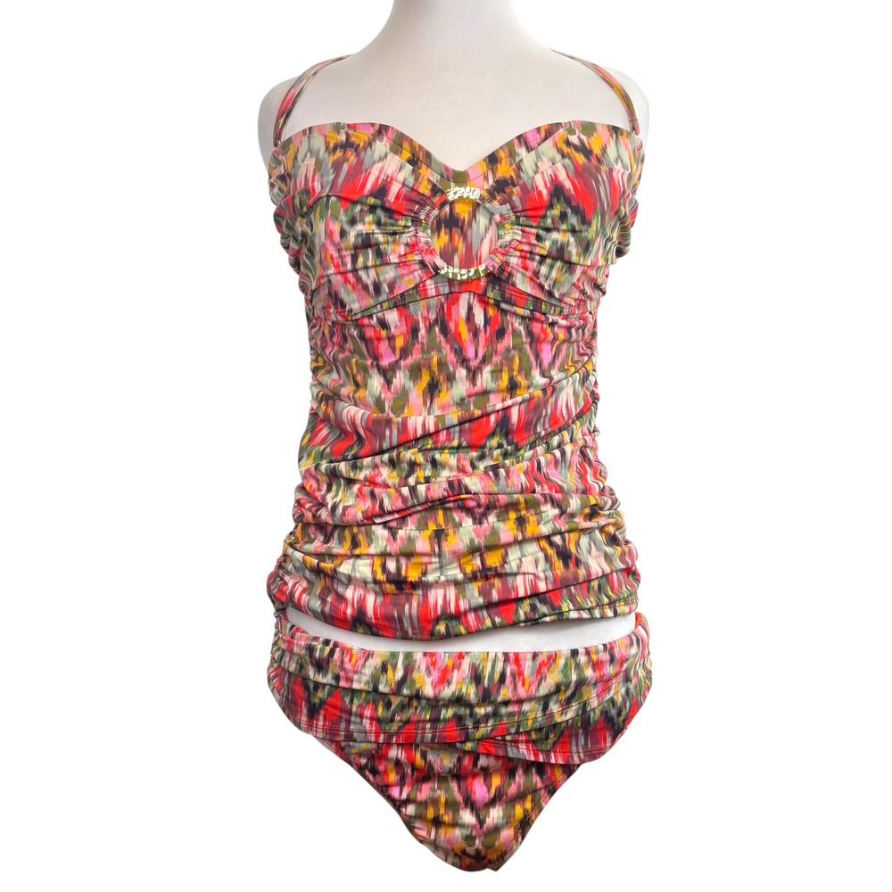 Bleu Rod Beattie Free Spirit Draped Bandini With Ring Tankini Top & Bottom Sz 14